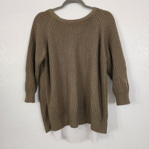 Olivia Sky olive green sweater with faux ivory under blouse sz L
